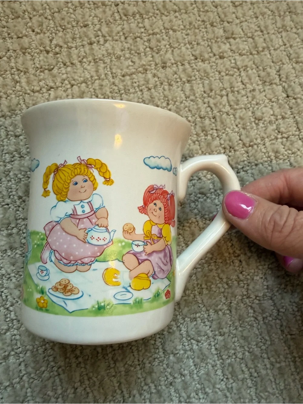 Cabbage Patch Kids Coffee Mug picnic bicycle Vintage 1984